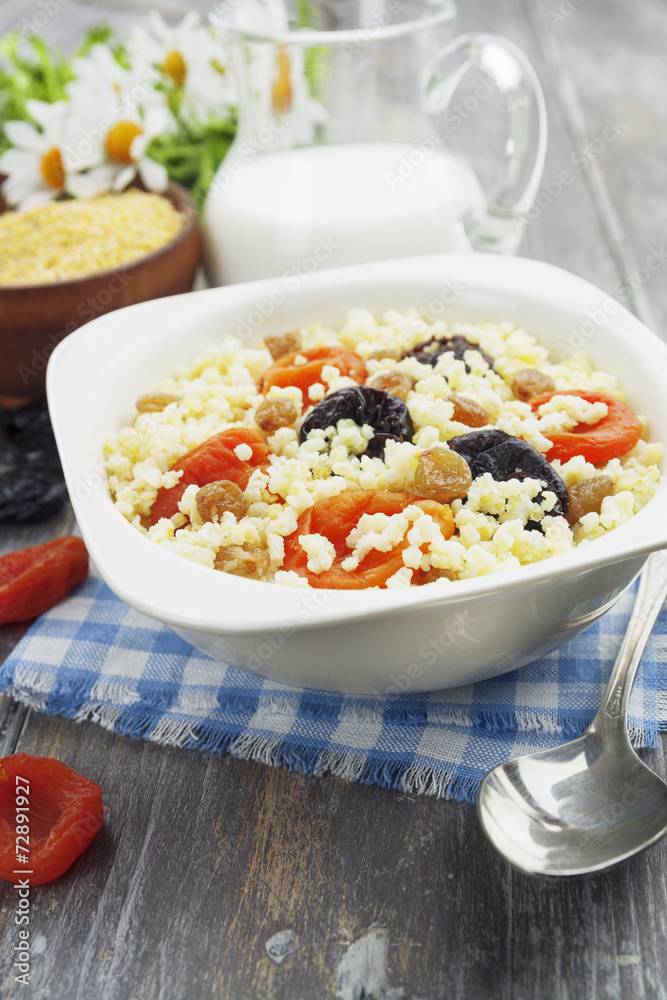 Millet porridge with dried apricots and prunes Millet porridge with dried apricots and prunes