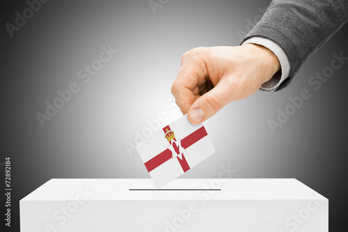 Male inserting flag into ballot box - Northern Ireland