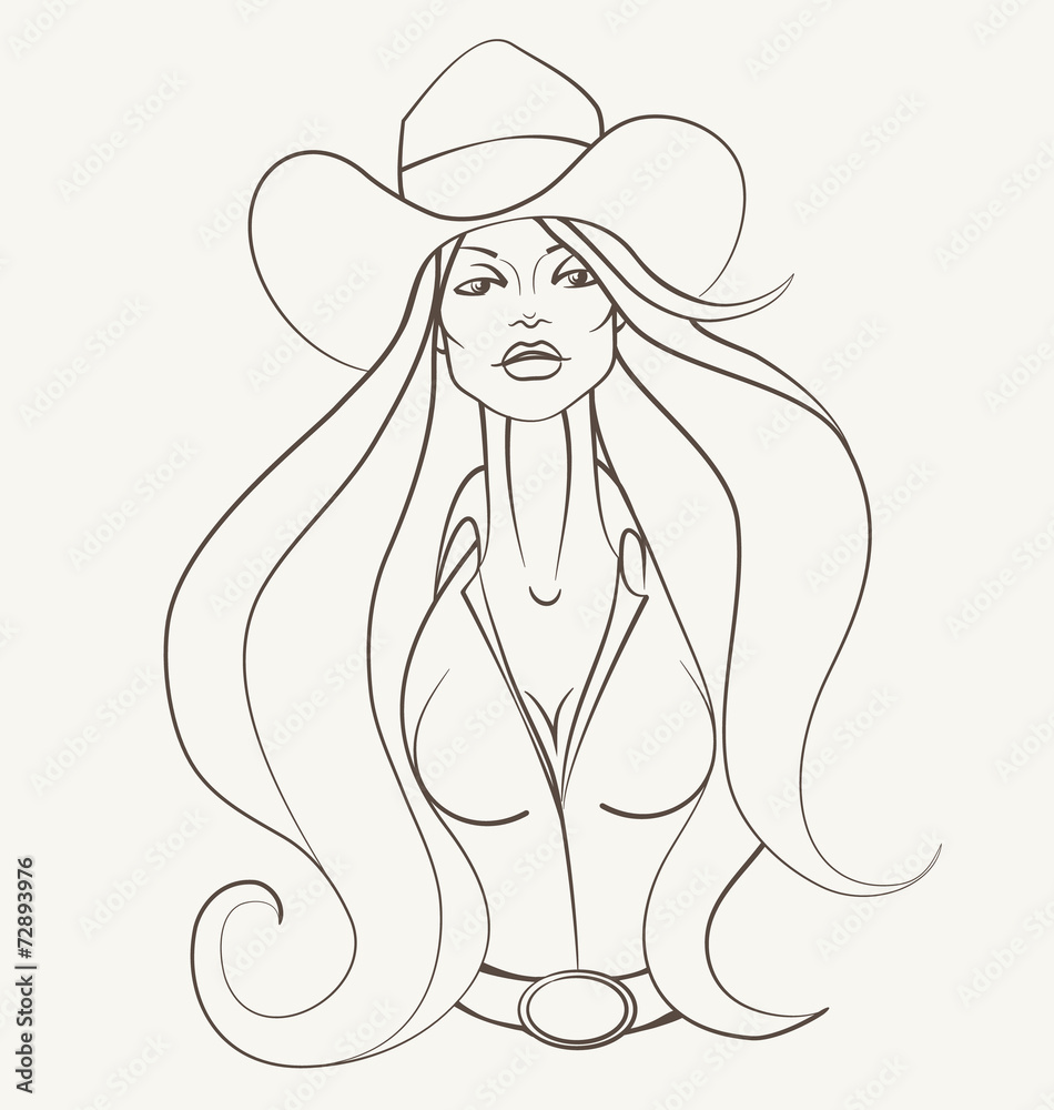 Pretty Young cowgirl woman with flowing hair