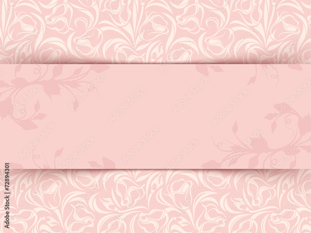 Vintage pink invitation card with floral pattern. Vector eps-10.
