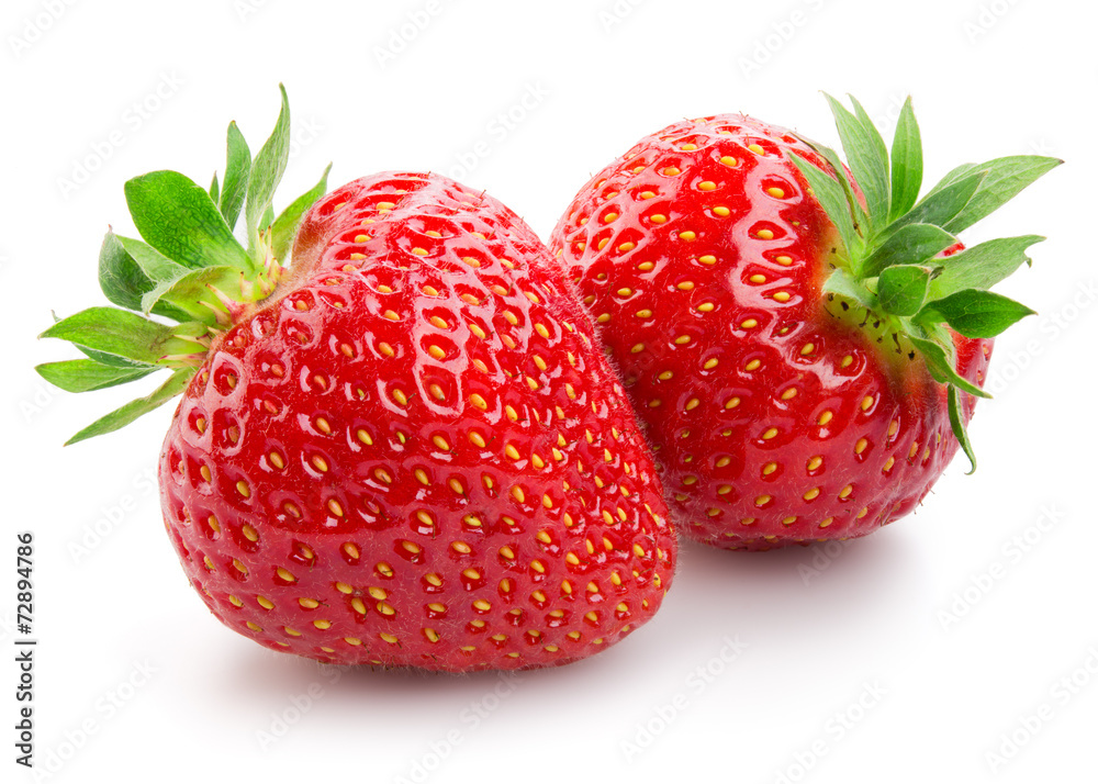 Two strawberries close up on white background Two strawberries close up on white background