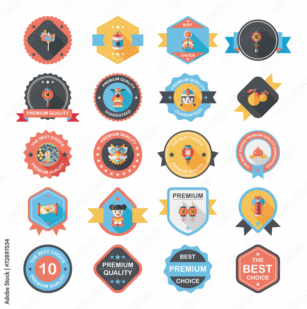 Chinese New Year badge flat banner design background set, eps10