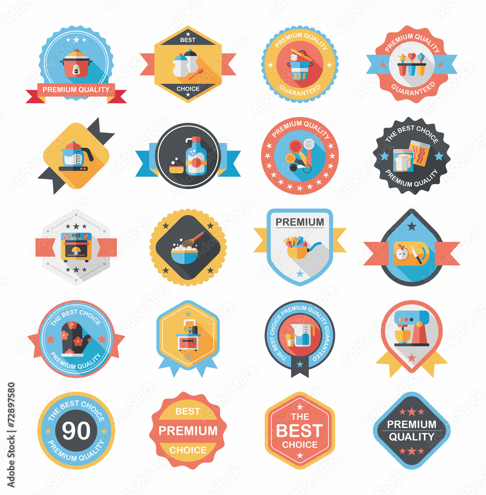 Kitchenware badge flat banner design background set, eps10 Kitchenware badge flat banner design background set, eps10
