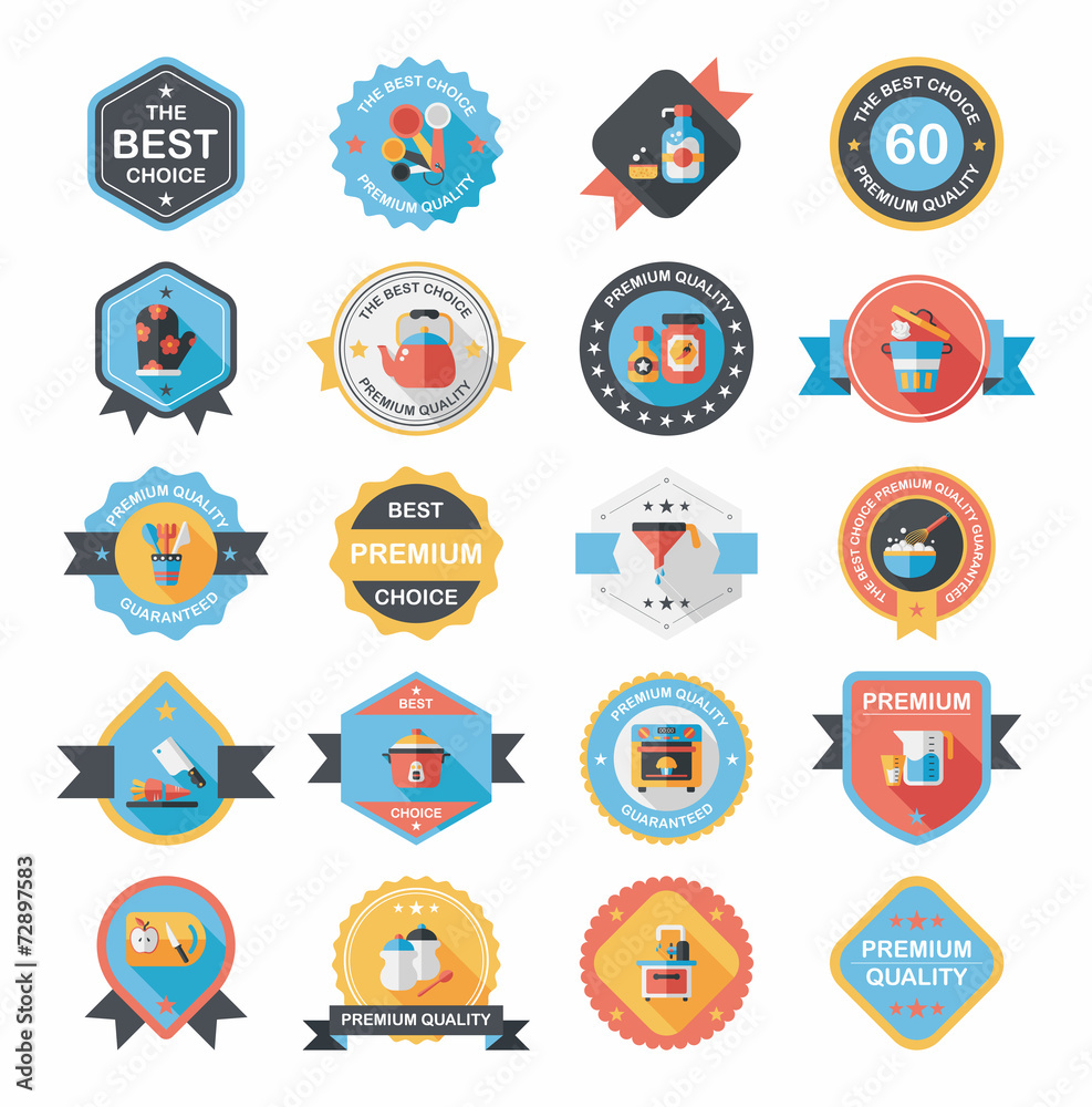 Kitchenware badge flat banner design background set, eps10 Kitchenware badge flat banner design background set, eps10