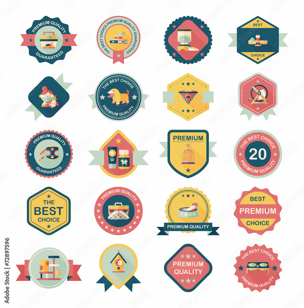 Pet badge flat banner design background set, eps10 Pet badge flat banner design background set, eps10