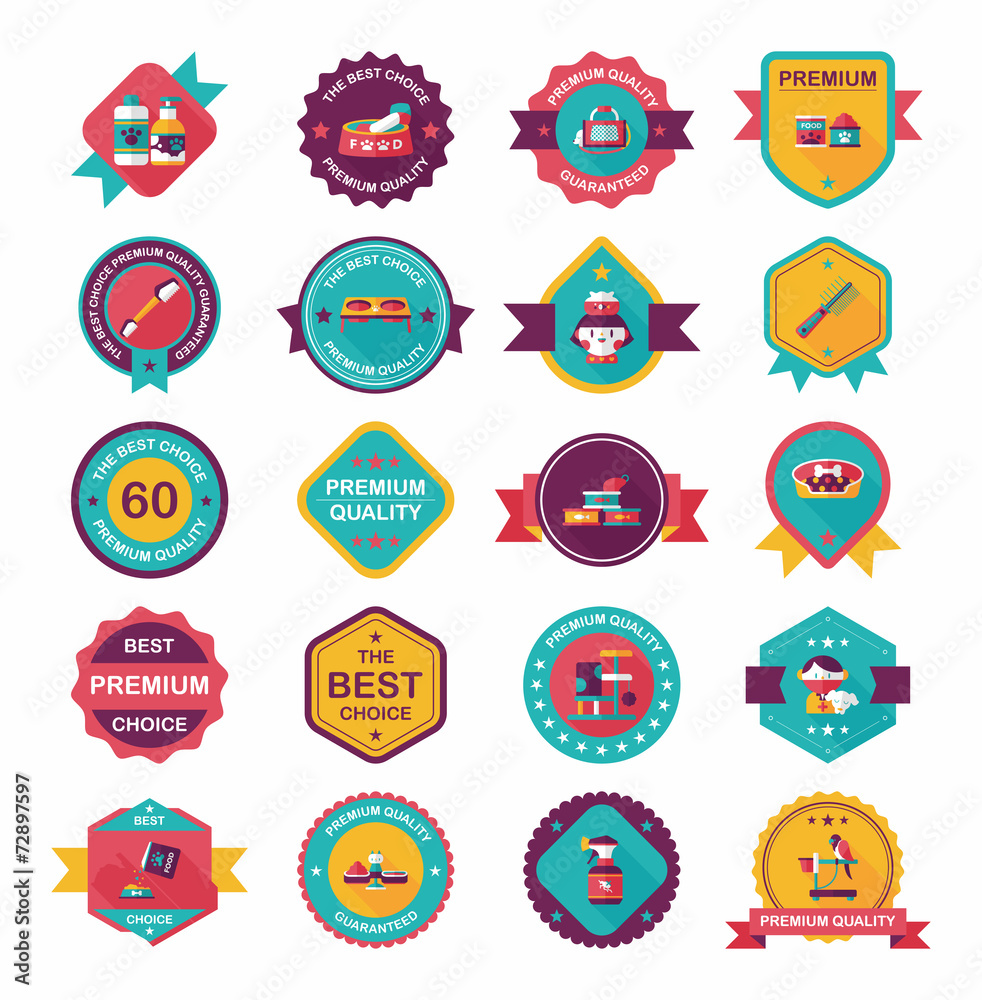 Pet badge flat banner design background set, eps10 Pet badge flat banner design background set, eps10