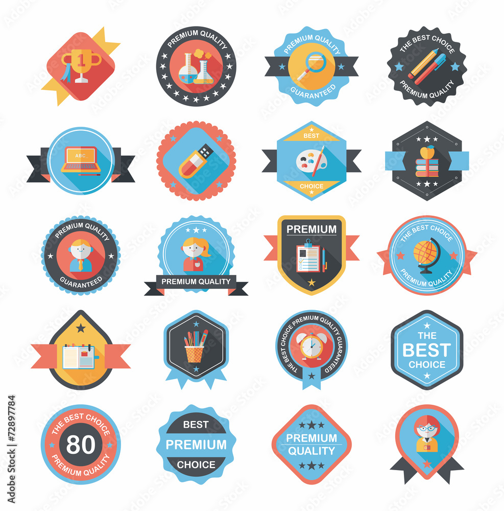 Fototapeta premium School badge banner design flat background set, eps10