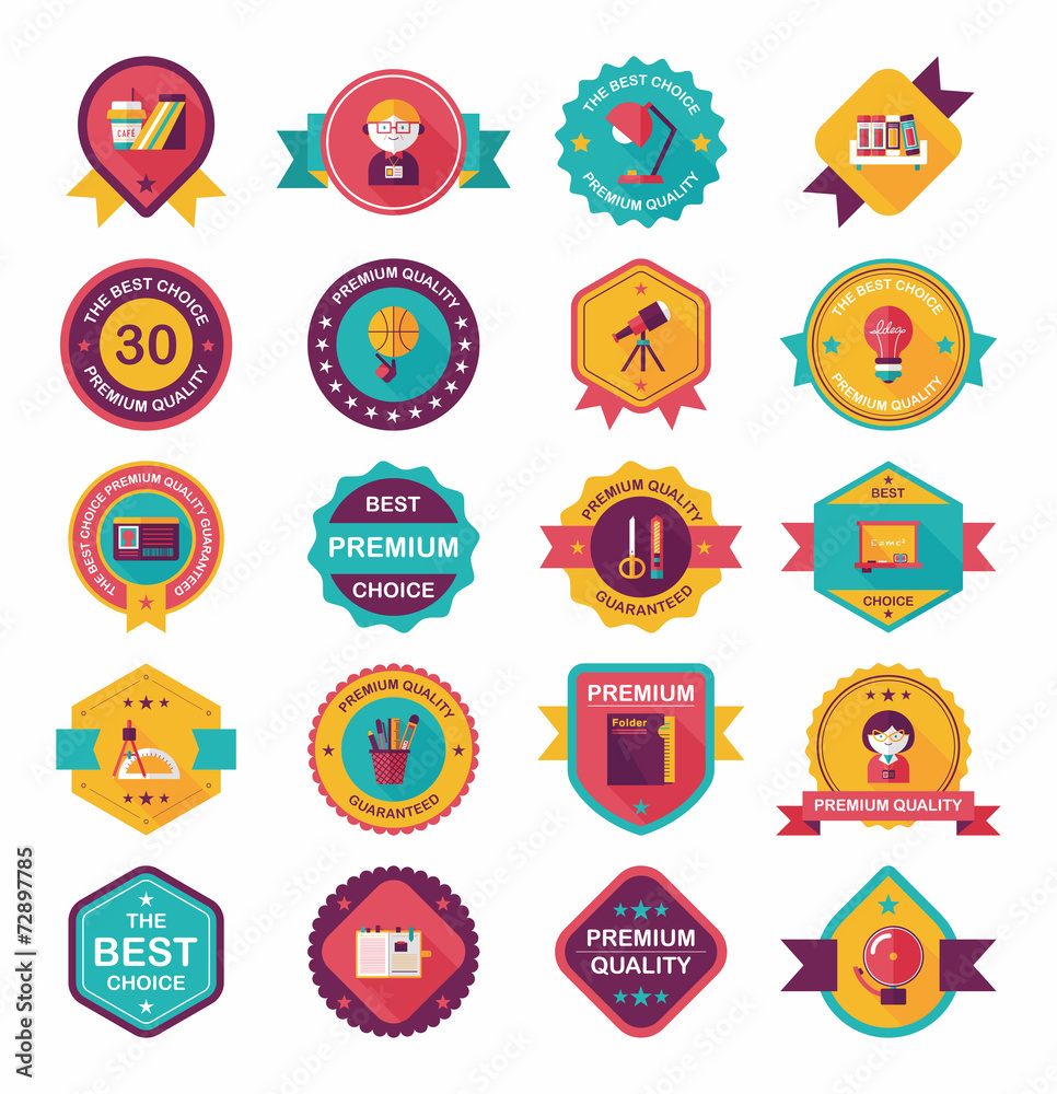 School badge banner design flat background set, eps10