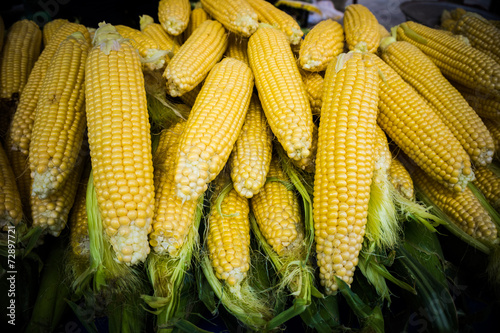 market stall with corncobs.  Fresh sweet corn