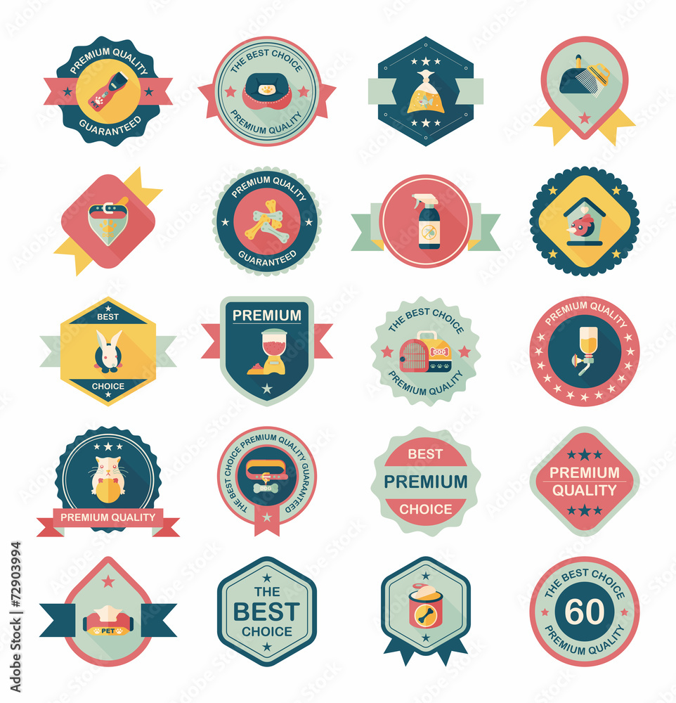 Pet badge flat banner design background set, eps10 Pet badge flat banner design background set, eps10