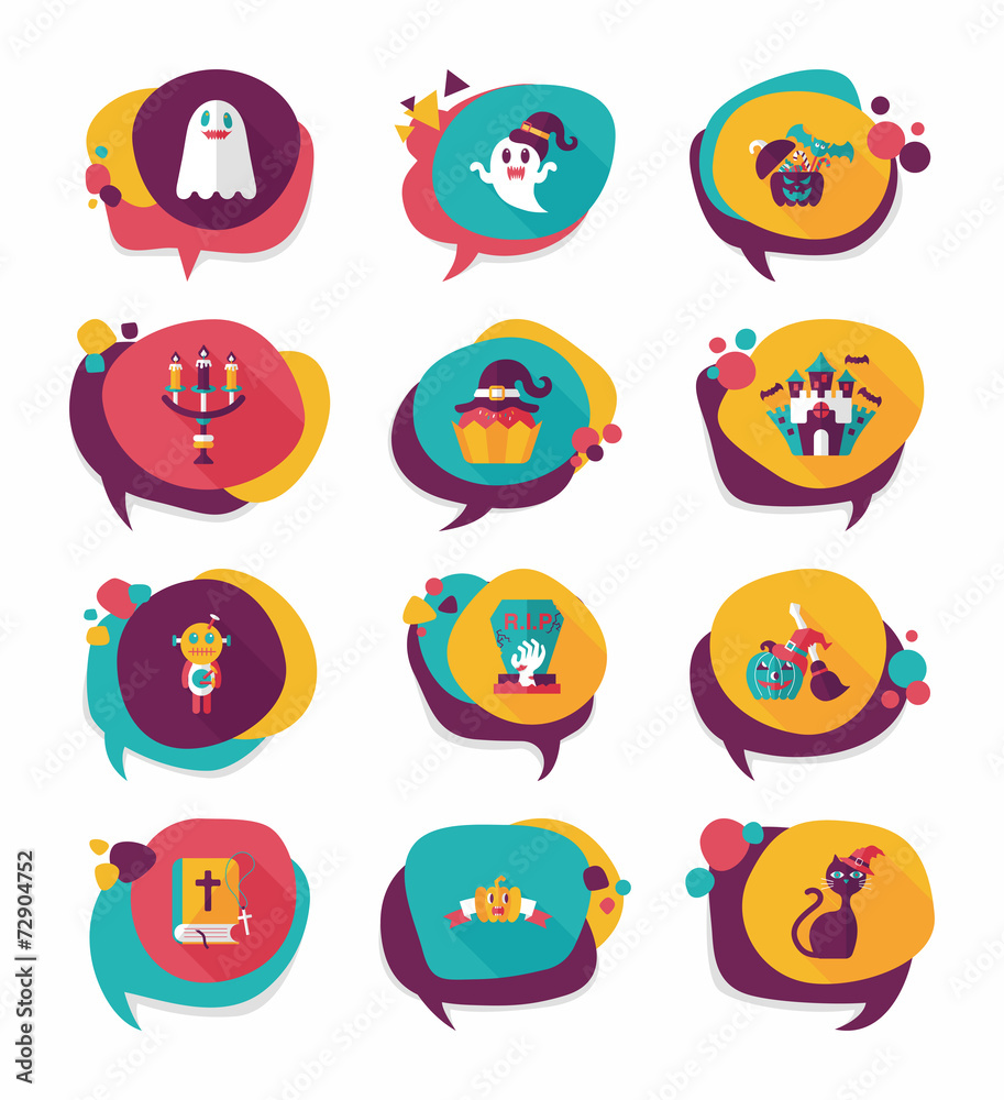 Halloween bubble speech banner design flat background set, eps10