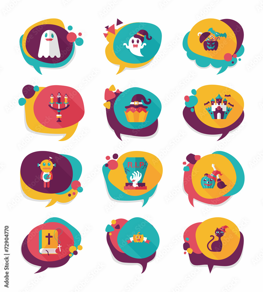 Halloween bubble speech banner design flat background set, eps10