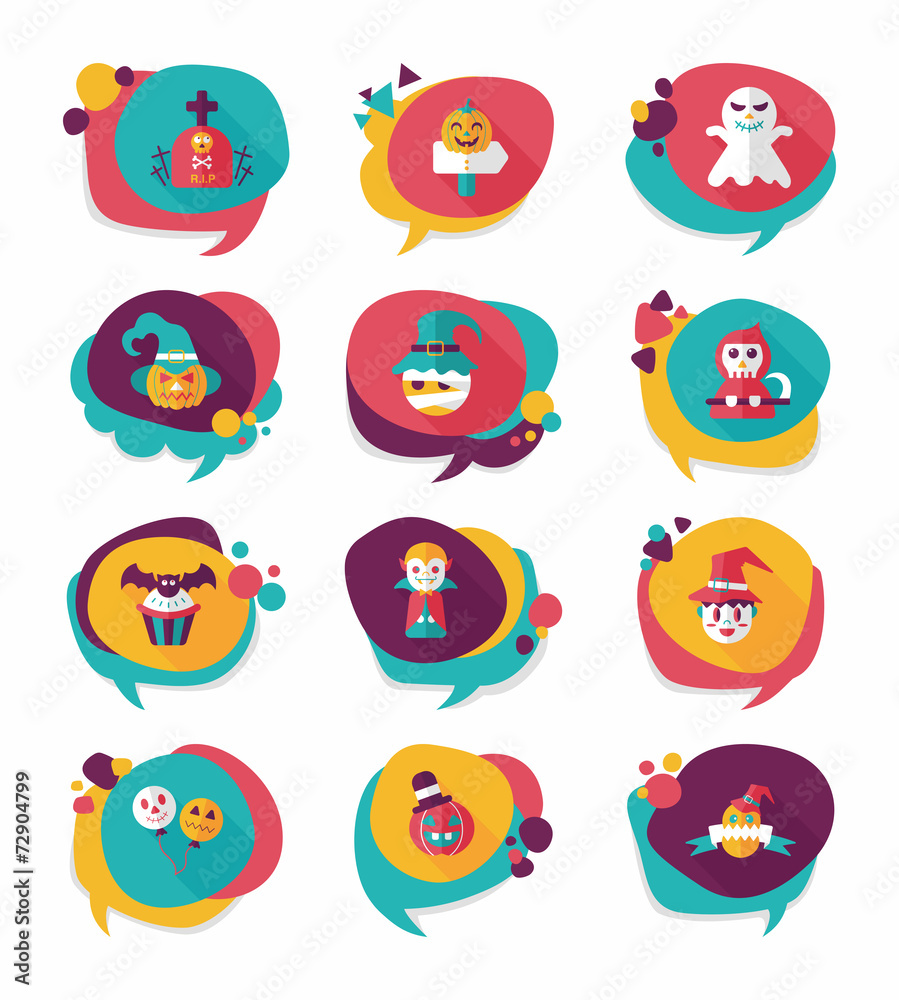 Obraz premium Halloween bubble speech banner design flat background set, eps10