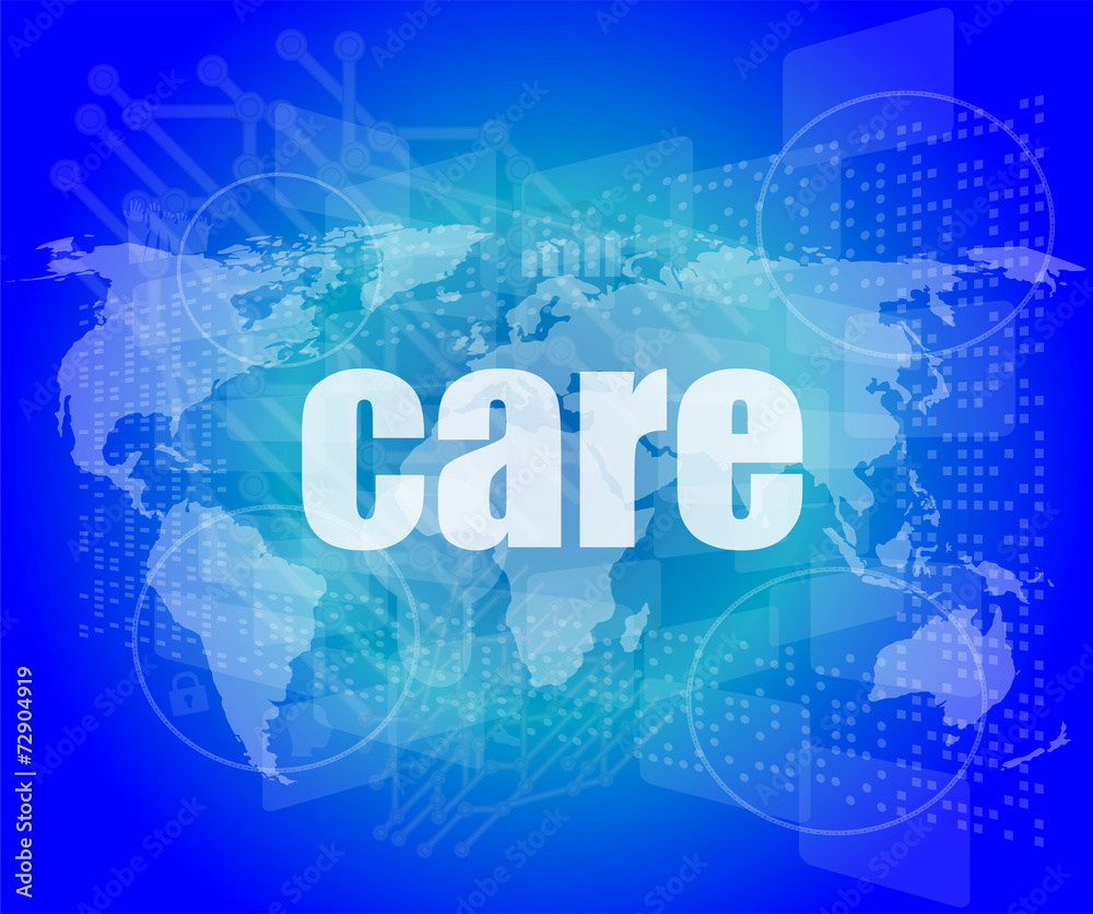 Obraz premium care word on digital screen, mission control interface