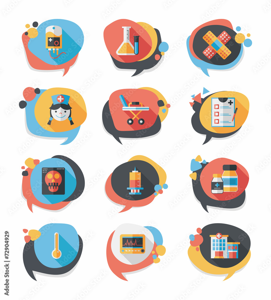 hospital bubble speech banner design flat background set, eps10