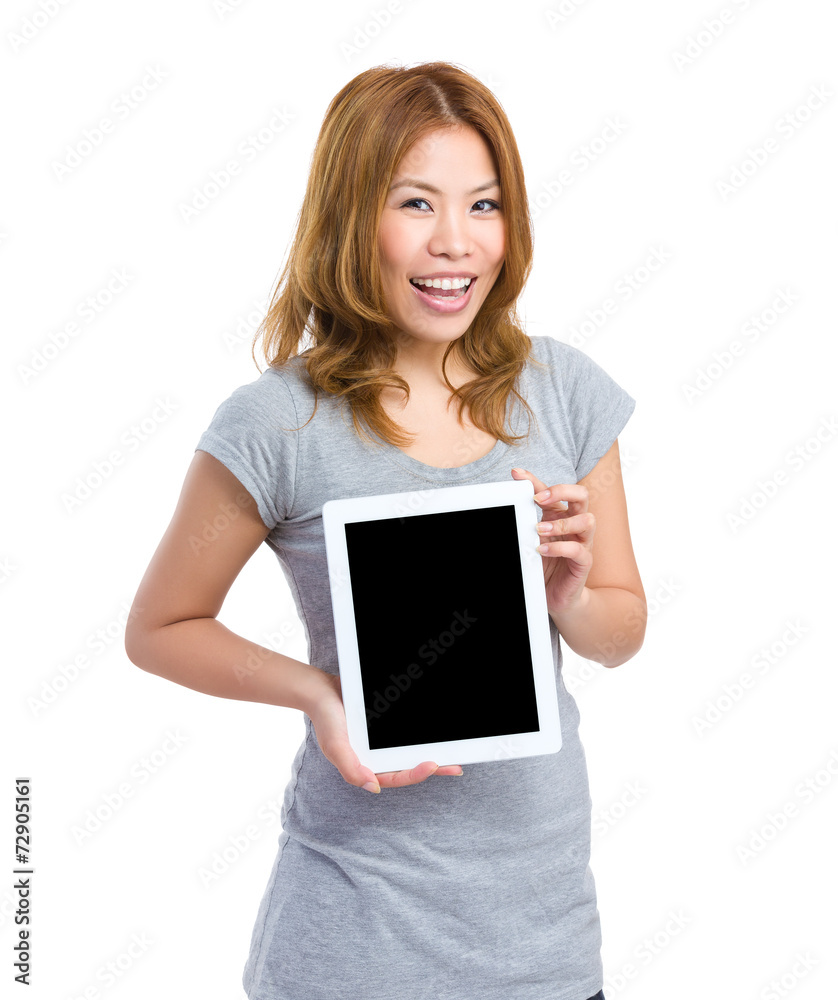 Woman with blank screen of tablet Woman with blank screen of tablet