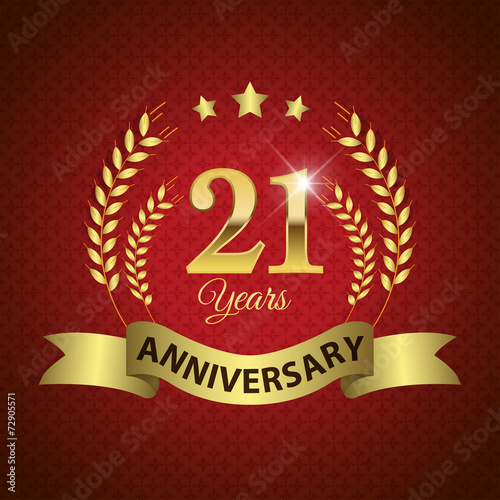 Celebrating 21 Years Anniversary, Golden Laurel Wreath & Ribbon
