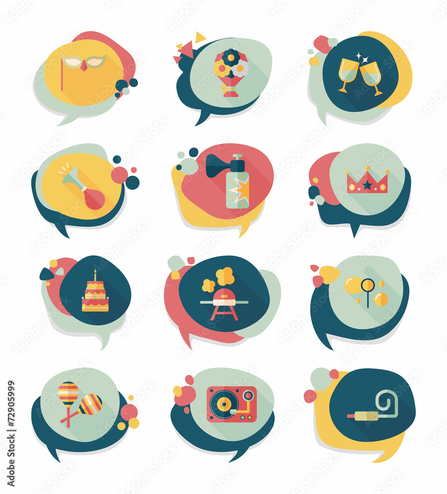 Birthday bubble speech banner design flat background set, eps10