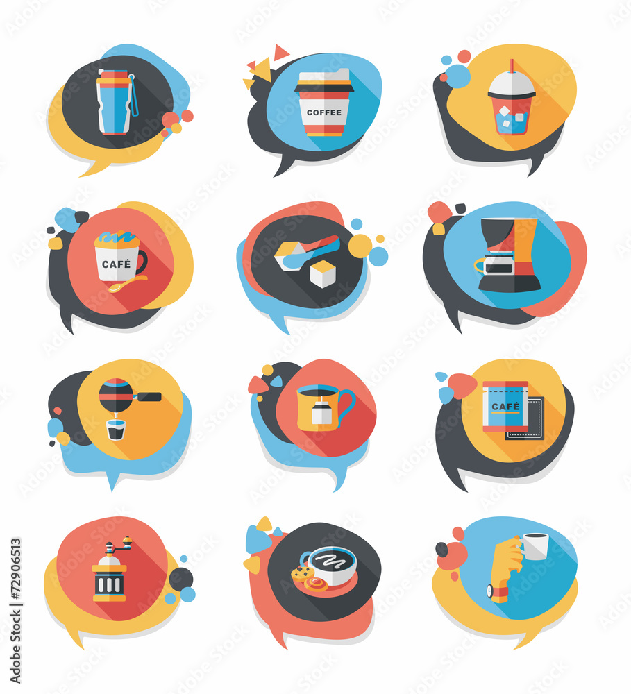 Fototapeta premium Coffee bubble speech flat banner design flat background set, eps