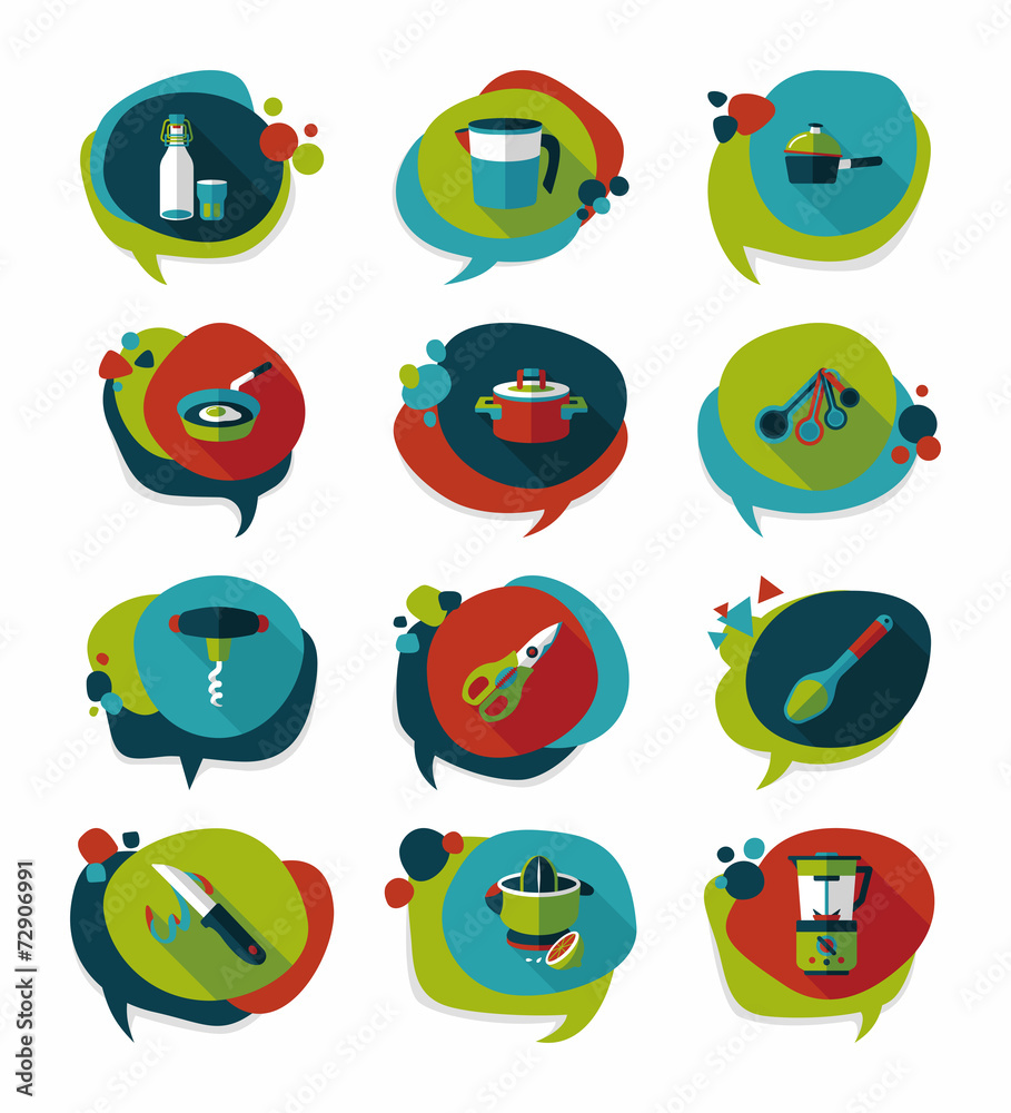 Kitchenware bubble speech flat banner design background set, eps
