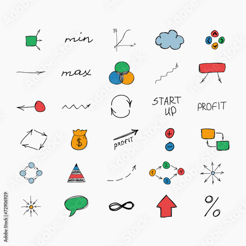 Simple colorful hand drawn icons. Business and start up.