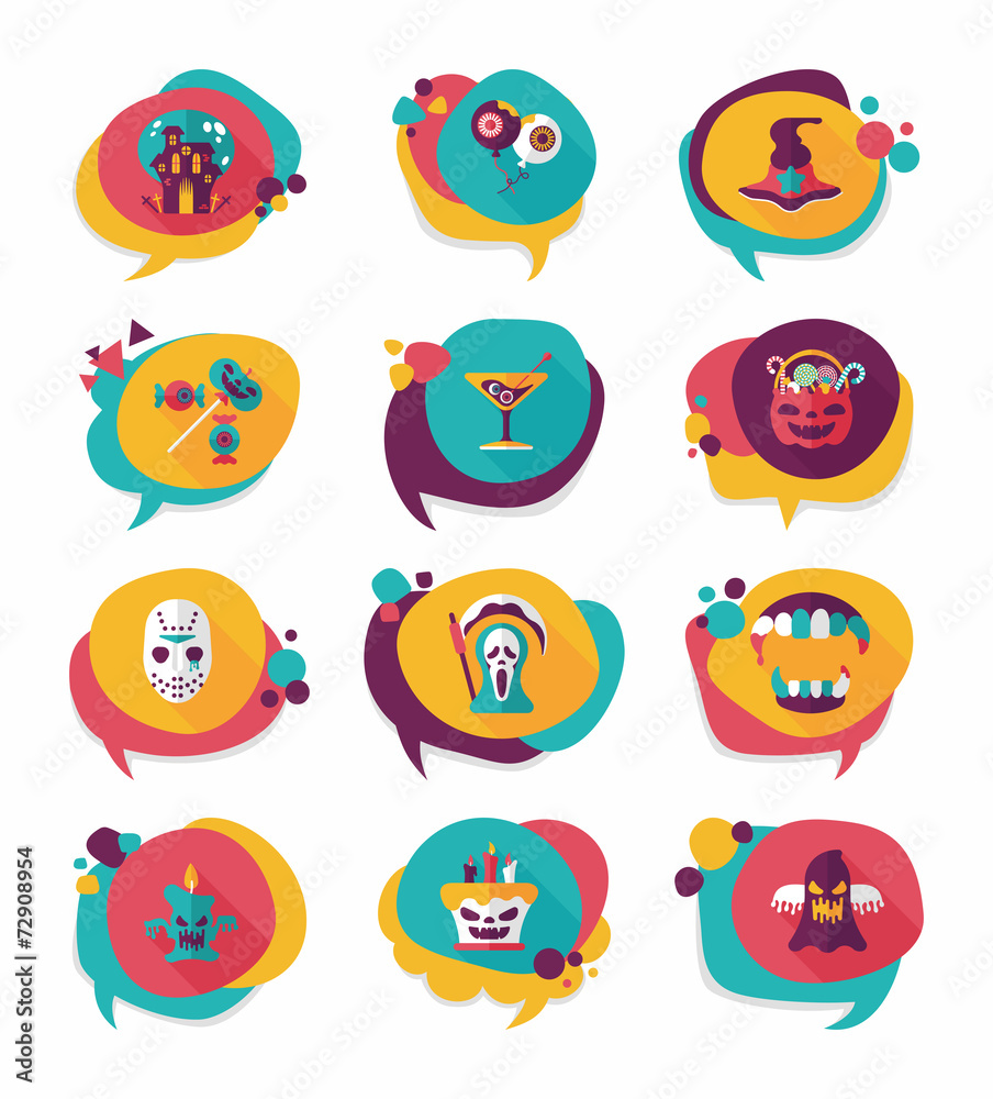 Halloween bubble speech banner design flat background set, eps10