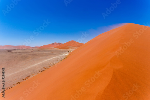 Dune 45 in sossusvlei Namibia, view from the top of a Dune