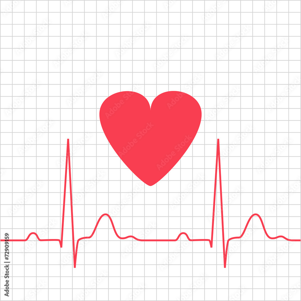 ECG - electrocardiogram with heart on grid ECG - electrocardiogram with heart on grid
