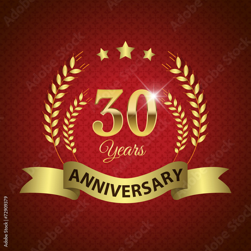 Celebrating 30 Years Anniversary, Golden Laurel Wreath & Ribbon