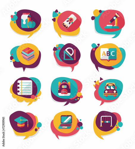 School bubble speech banner design flat background set, eps10