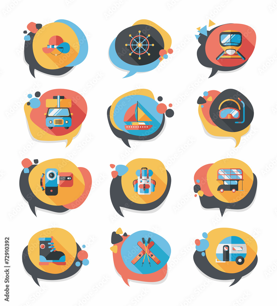 Travel bubble speech banner design flat background set, eps10