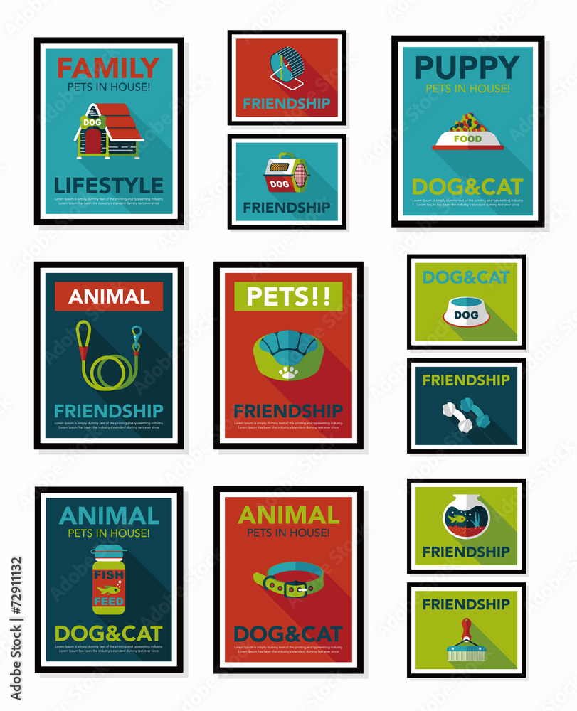 Pet poster flat banner design background set, eps10 Pet poster flat banner design background set, eps10
