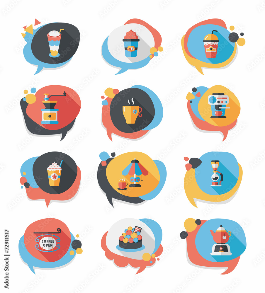Fototapeta premium Coffee bubble speech flat banner design flat background set, eps