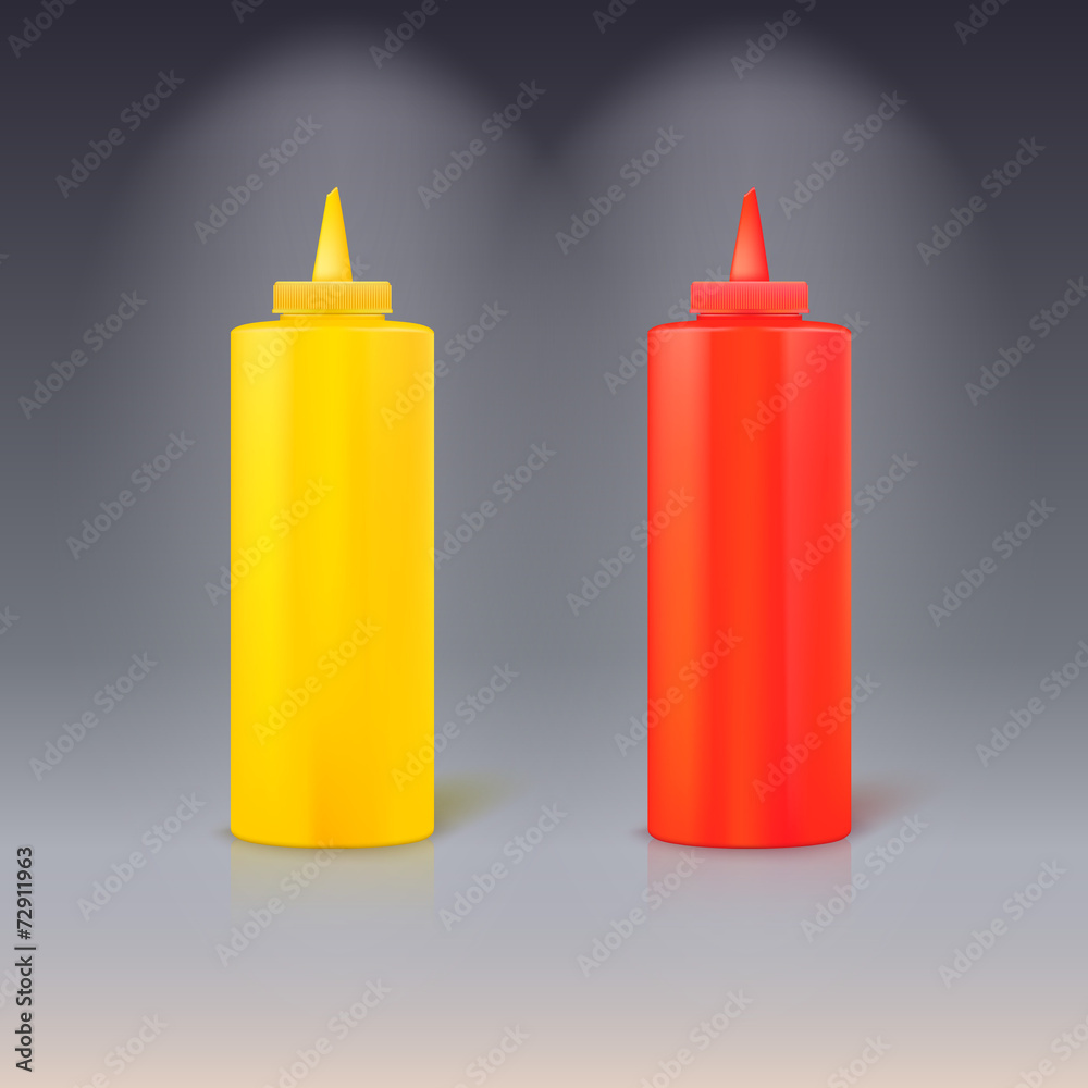 Bottles of ketchup and mustard. Bottles of ketchup and mustard.