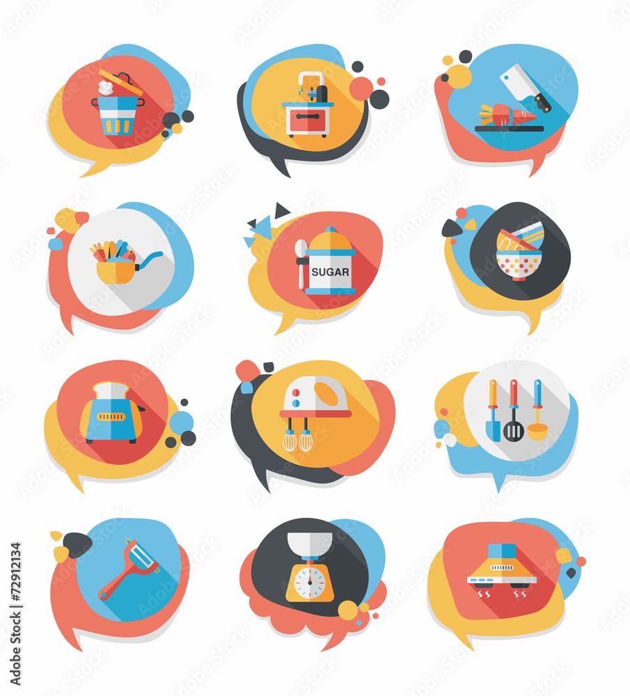 Kitchenware bubble speech flat banner design background set, eps Kitchenware bubble speech flat banner design background set, eps
