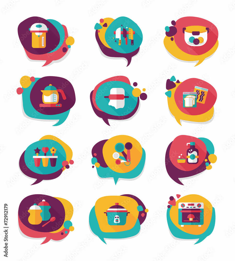 Kitchenware bubble speech flat banner design background set, eps Kitchenware bubble speech flat banner design background set, eps