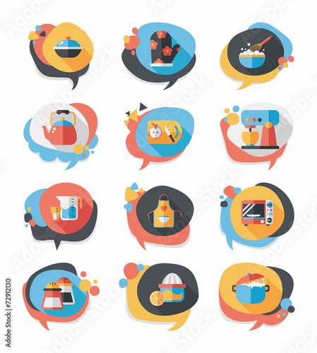 Kitchenware bubble speech flat banner design background set, eps
