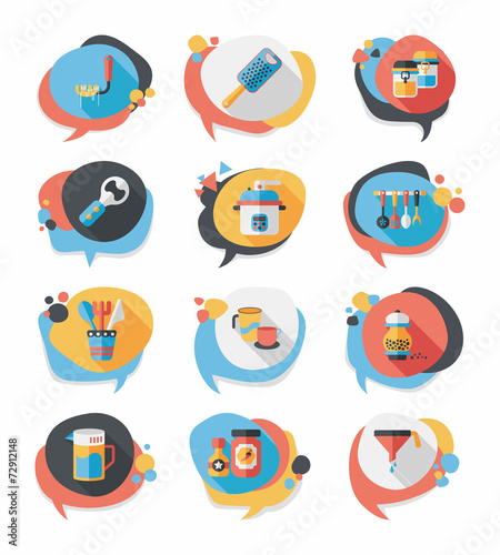 Kitchenware bubble speech flat banner design background set, eps