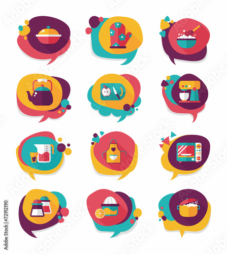Kitchenware bubble speech flat banner design background set, eps