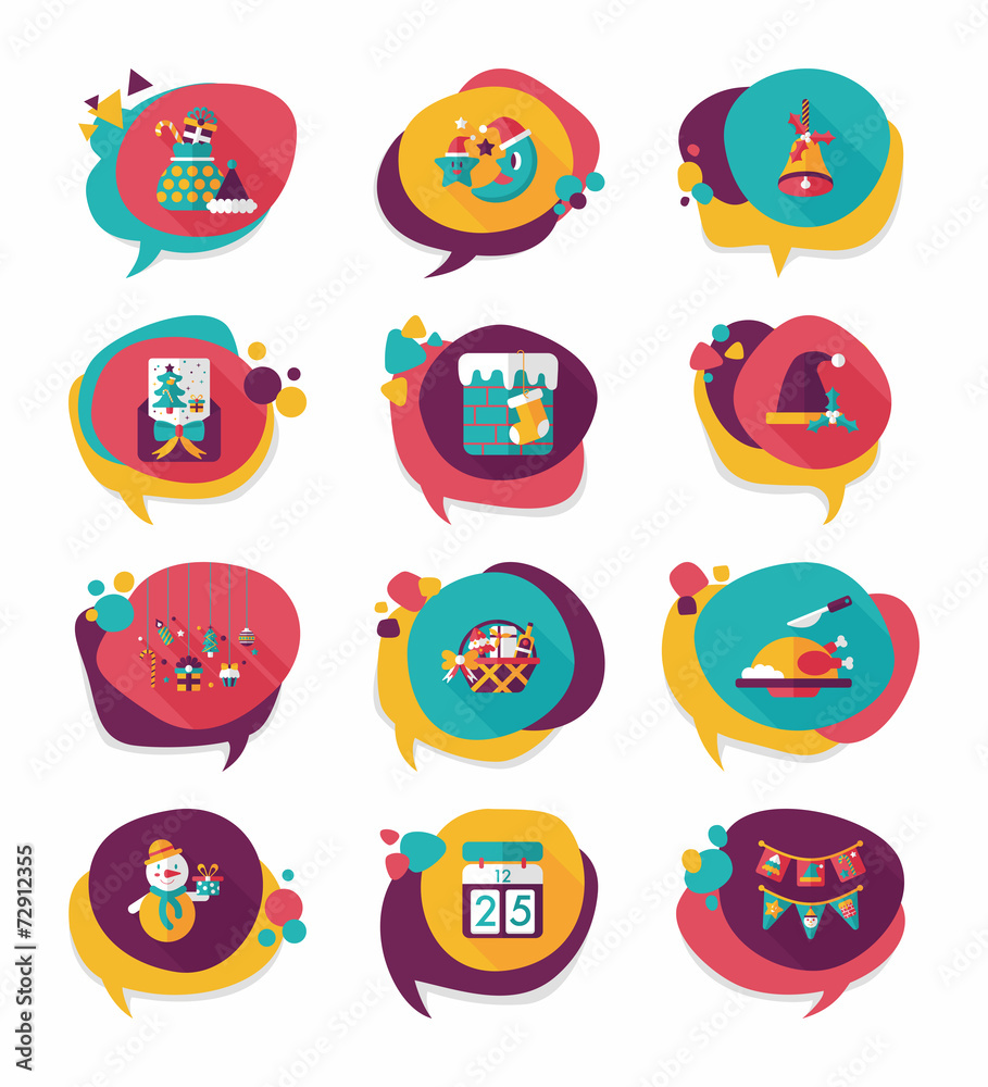 Christmas bubble speech banner design flat background set, eps10