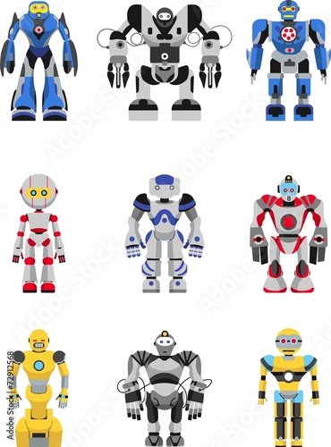 Abstract robots set isolated on white background
