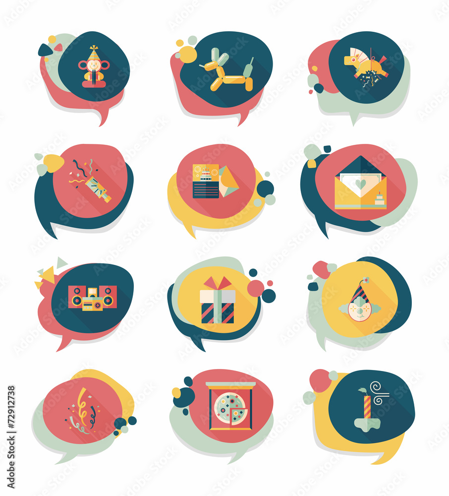 Birthday bubble speech banner design flat background set, eps10
