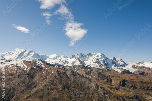 Zermatt, Dorf, Dufourspitze, Breithorn, Alpen, Wallis, Schweiz