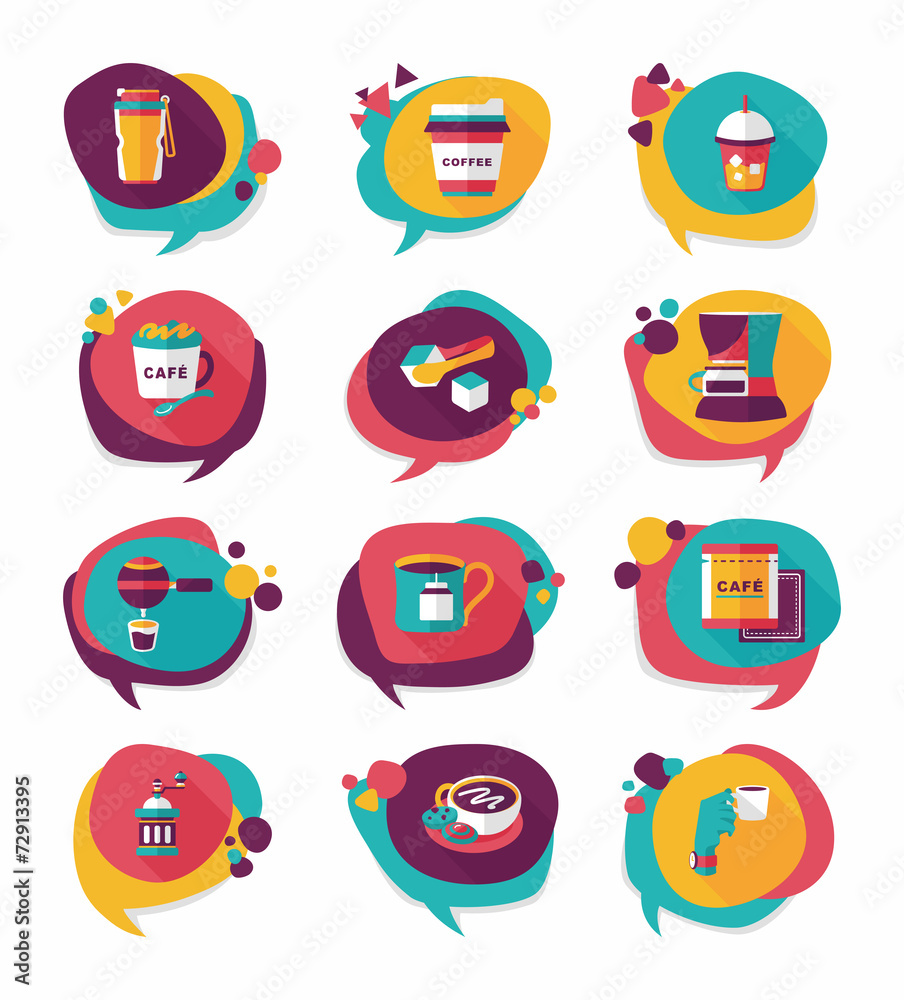 Coffee bubble speech flat banner design flat background set, eps Coffee bubble speech flat banner design flat background set, eps