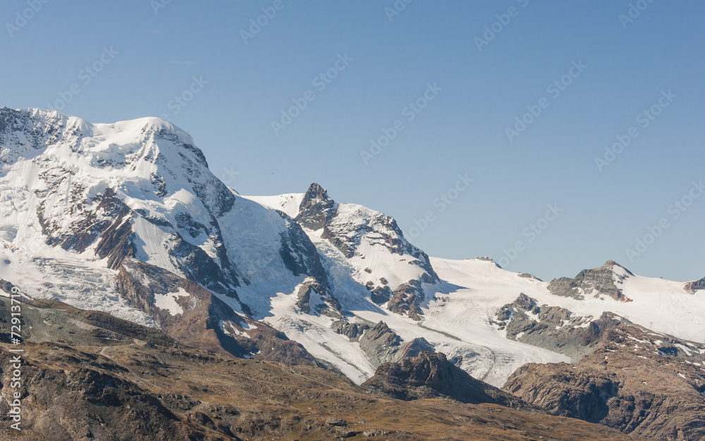 Zermatt, Dorf, Breithorn, kleines Matterhorn, Alpen, Schweiz