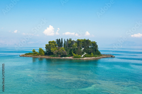 Pontikonisi or Mouse island in Ionian sea. Corfu island,Greece.