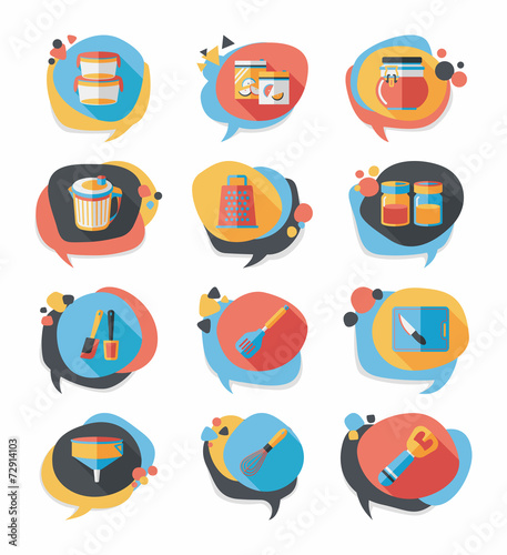 Kitchenware bubble speech flat banner design background set, eps
