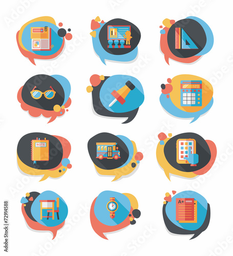 School bubble speech banner design flat background set, eps10