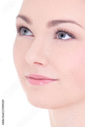 close up portrait of young beautiful woman with long eyelashes a