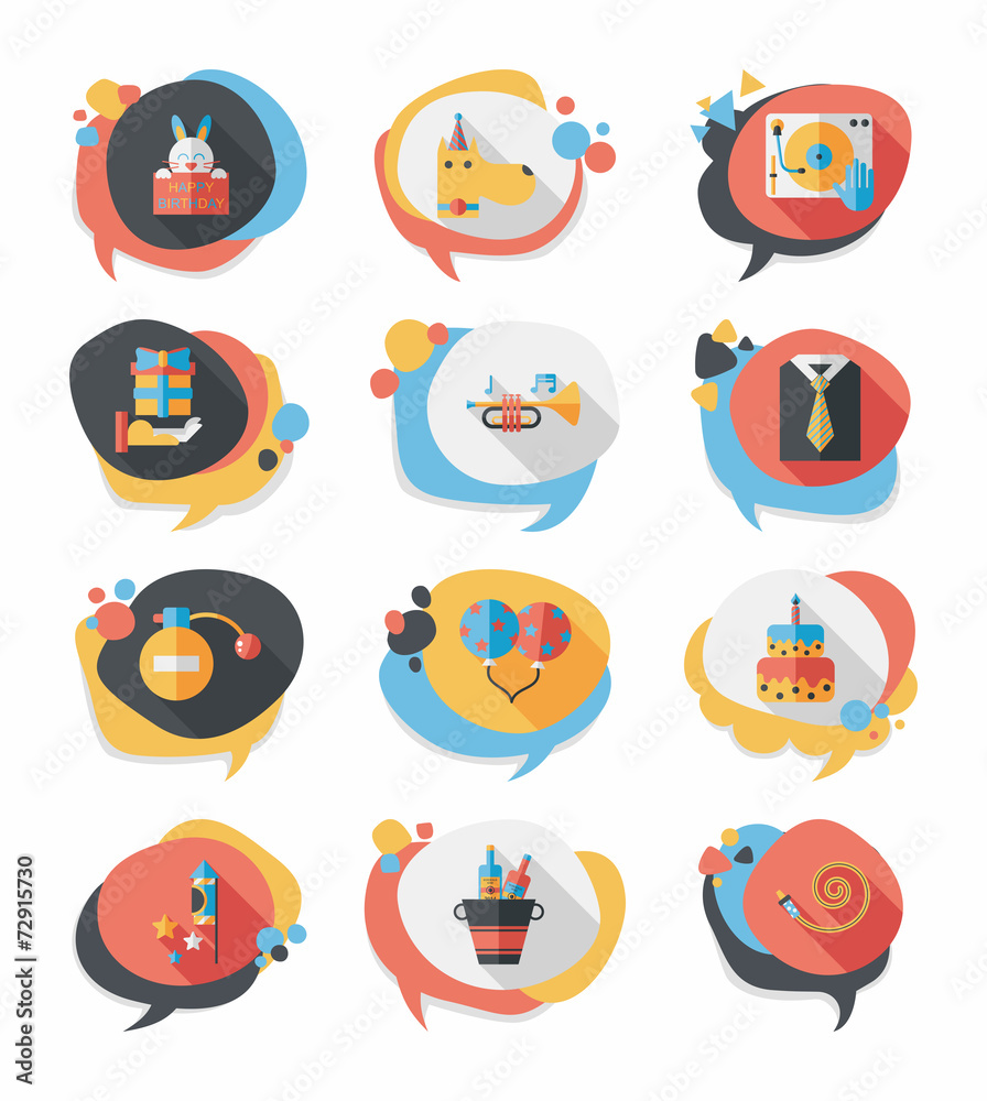 Birthday bubble speech banner design flat background set, eps10 Birthday bubble speech banner design flat background set, eps10